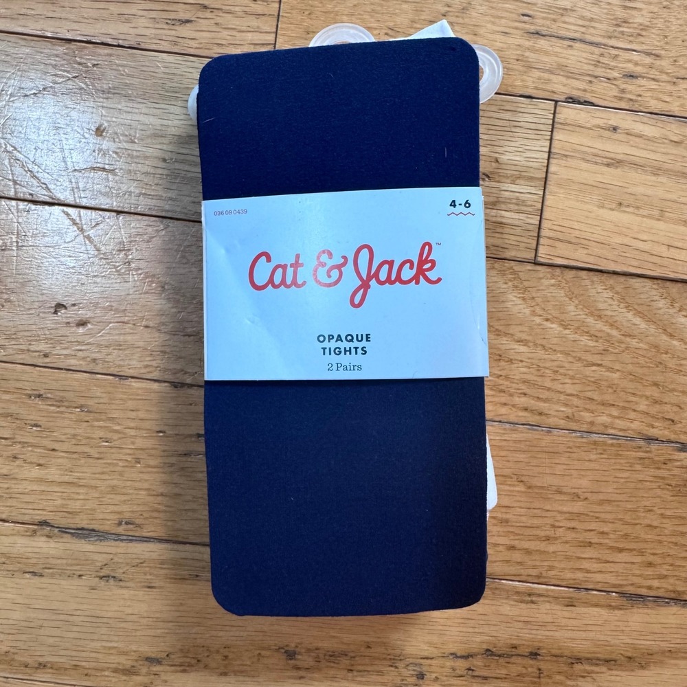 Cat & Jack Kids 2 Pack Opaque Footed‎ Tights Navy White Size 4-6